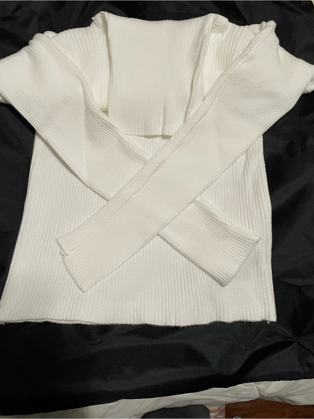 Women's White Ribbed Knit Sweater